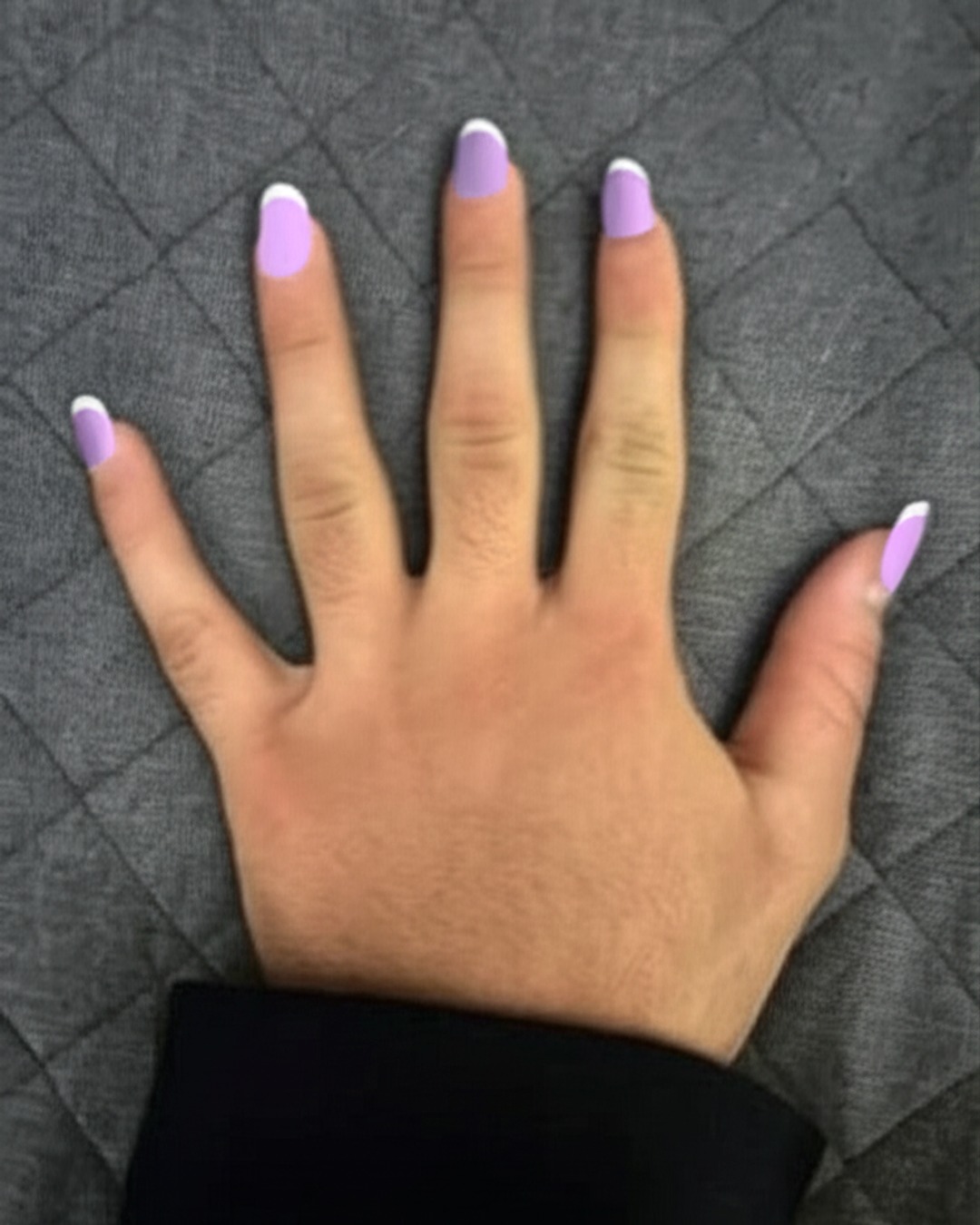 white almond French Tip Nails - extra-long glossy white french tip nails with soft-lavender base, almond shape, extra-long length, glossy finish