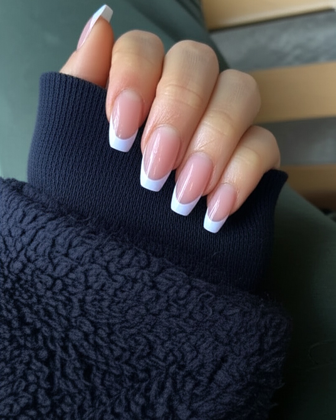 white almond French Tips white almond extra-long french tip nails with soft-lavender base and glossy finish - virtual try-on result