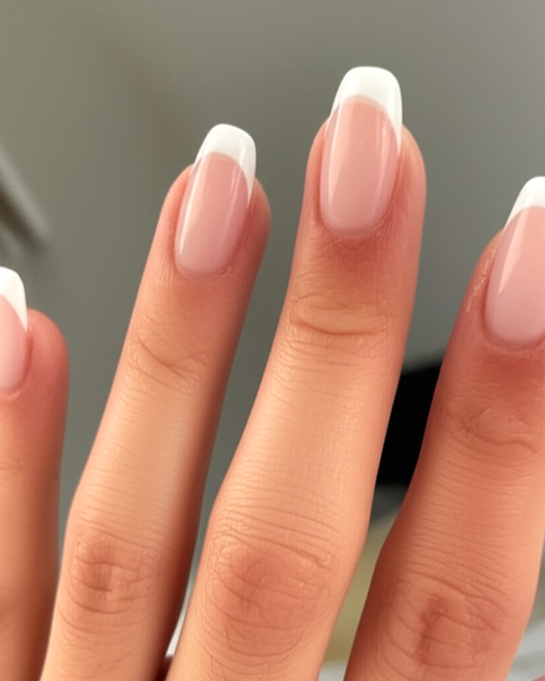 white squoval extra-long french tip nails with natural base and glossy finish - virtual try-on result