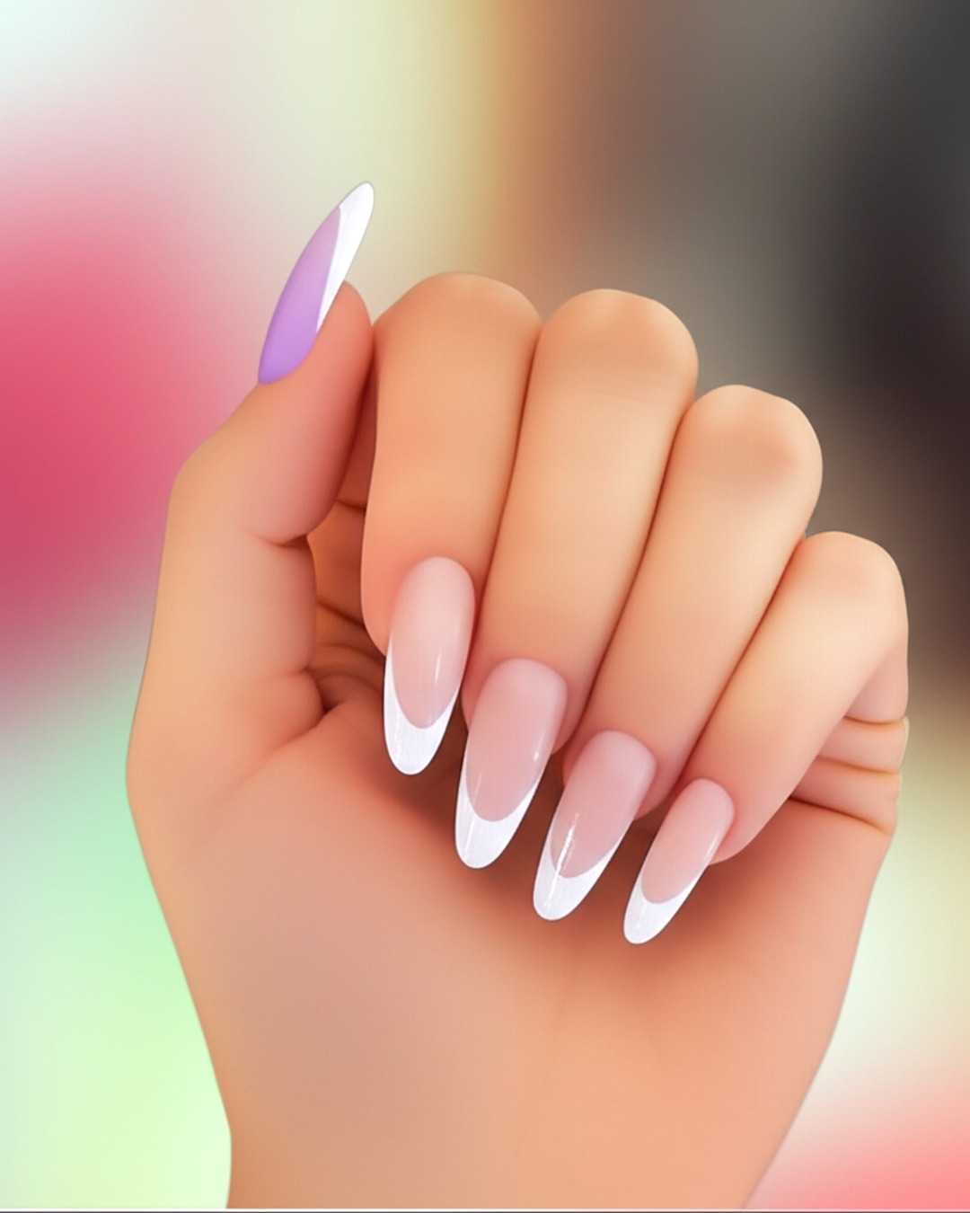 white almond French Tips white almond extra-long french tip nails with soft-lavender base and glossy finish - virtual try-on result