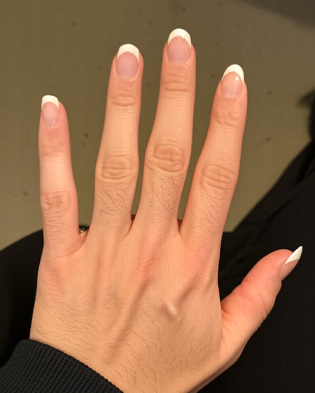 white almond French Tip Nails - extra-long glossy white french tip nails with natural base, almond shape, extra-long length, glossy finish