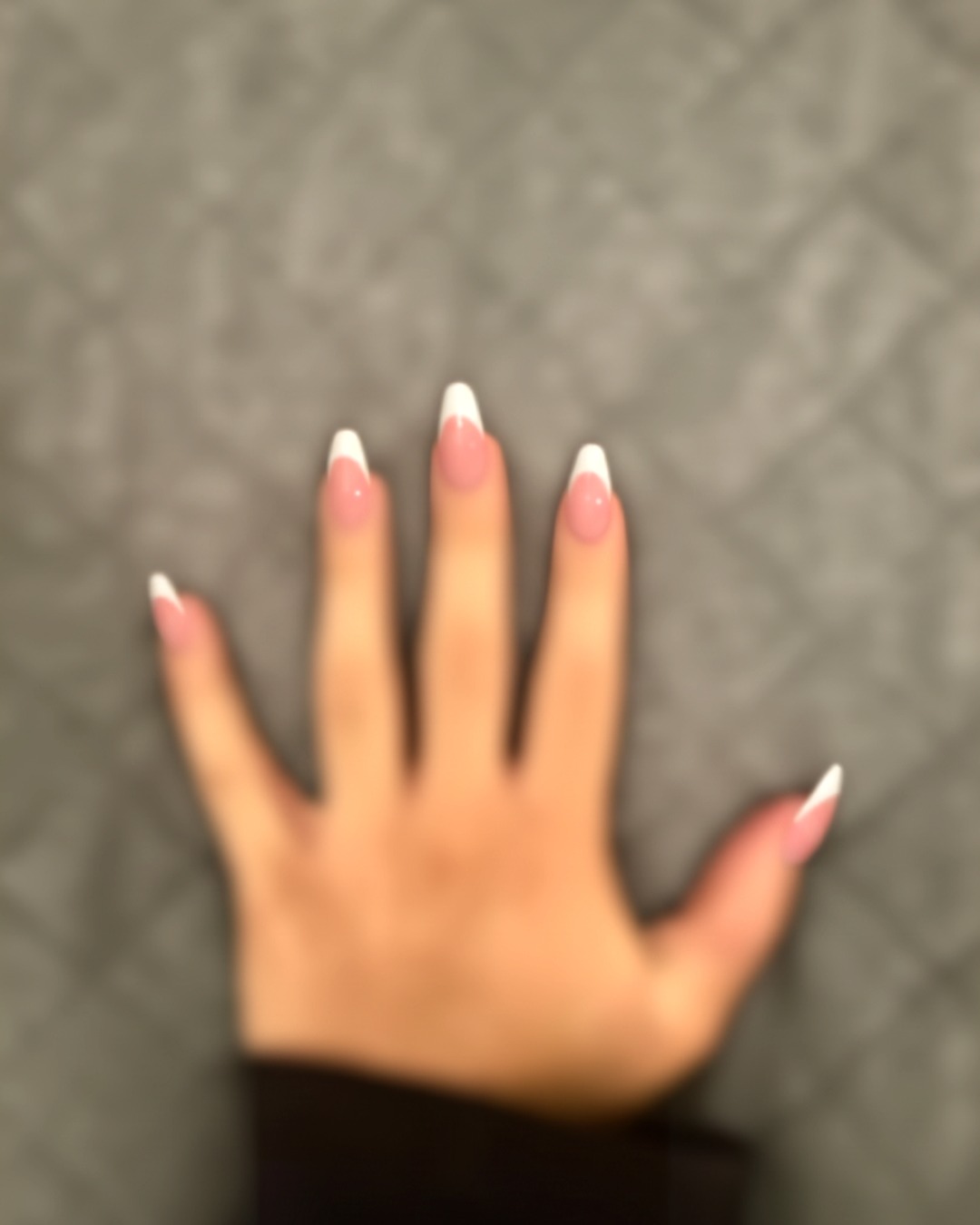 white almond French Tip Nails - extra-long glossy white french tip nails with blush-pink base, almond shape, extra-long length, glossy finish