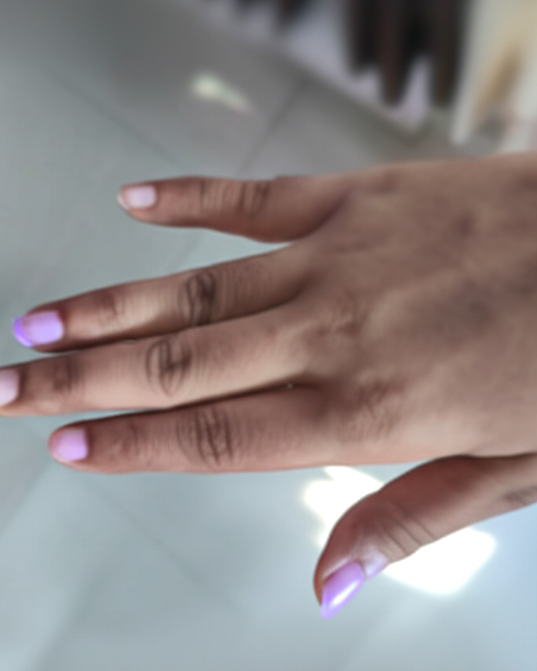 lilac oval French Tip Nails - medium matte lilac french tip nails with nude base, oval shape, medium length, matte finish